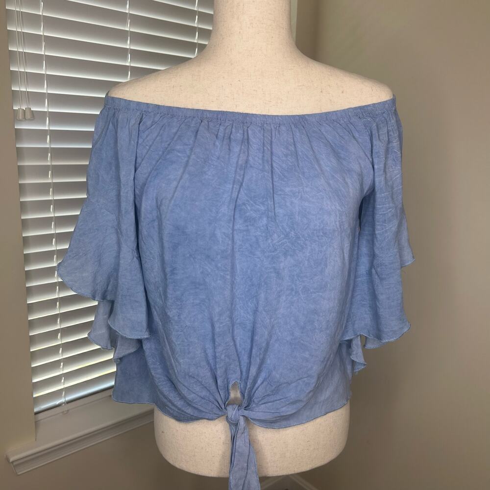 Elan Off the Shoulder Blouse Chambray Size Medium